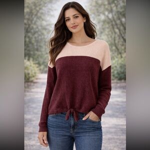 NoBo Colorblock Waffle Knit Tie-Front Sweater — Size XS
